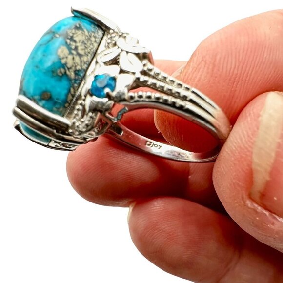 Estate Designer DJOY Turquoise Blue Topaz Sterling Silver Statement Ring Size 9 - Picture 11 of 11